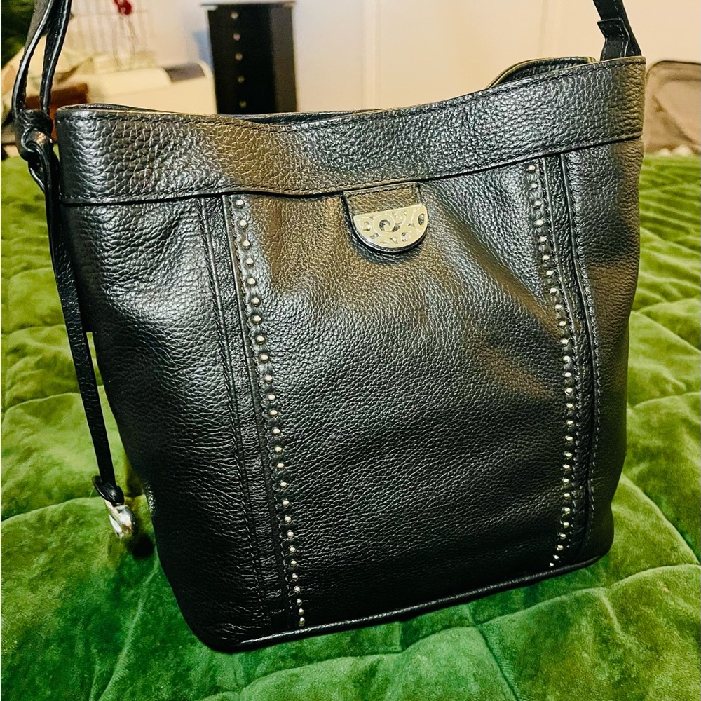 Brighton Black Grady Leather Shoulder Bag with Silver Accents